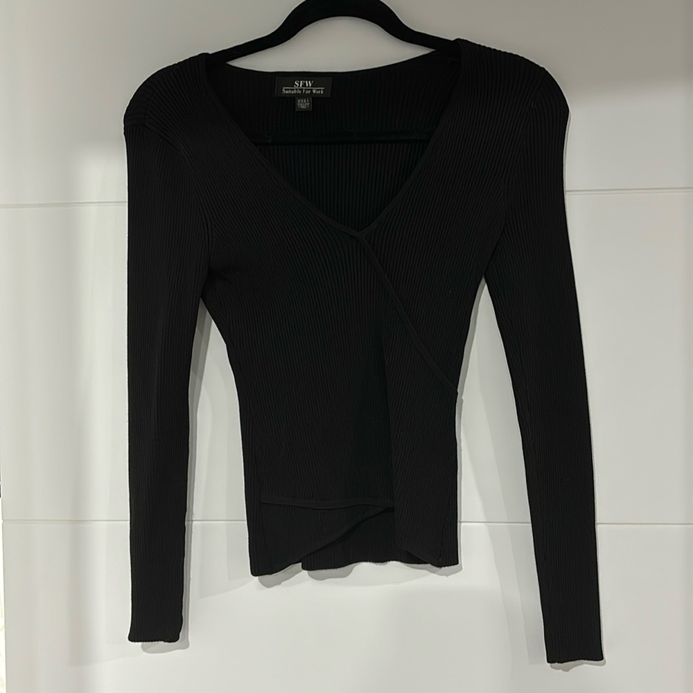 Suitable for work long sleeve ribbed plunge crossover long sleeve